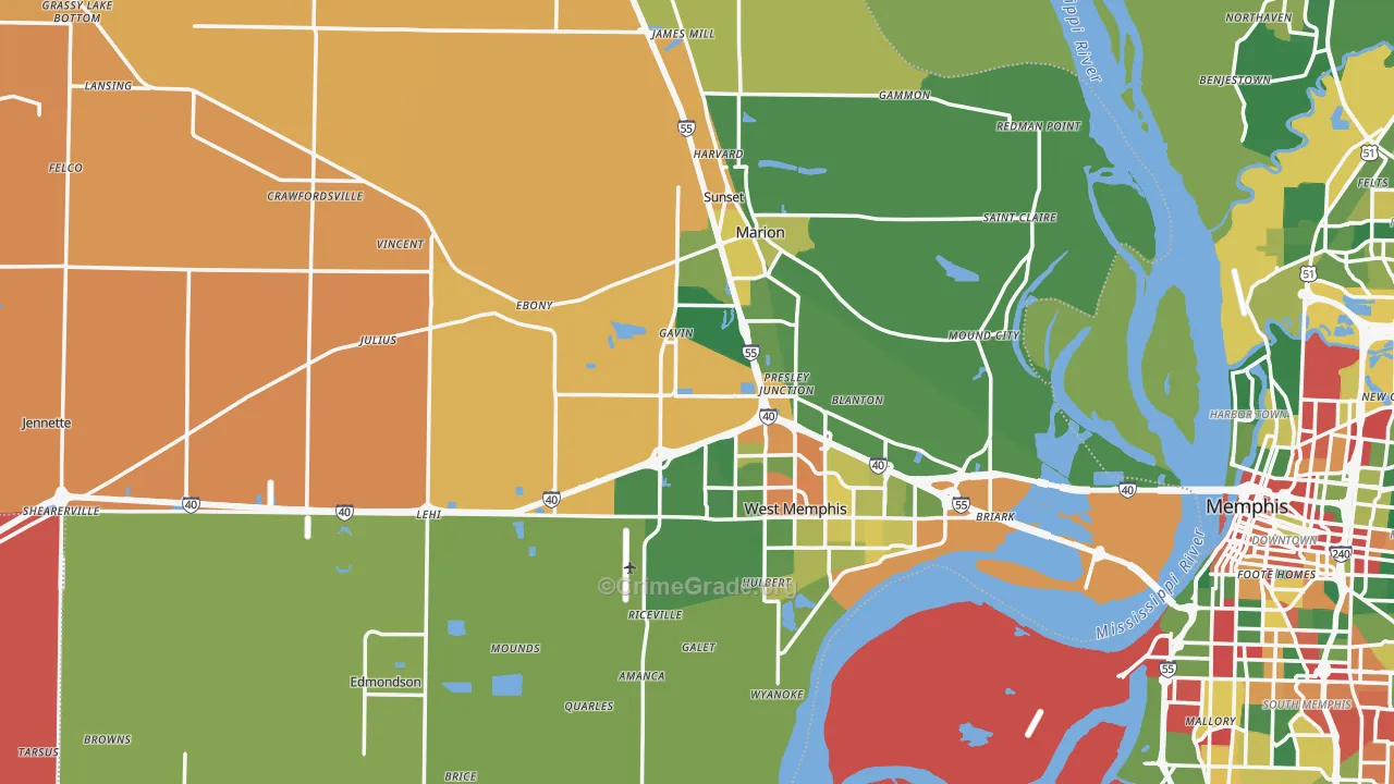 Crittenden County, AR Map of Drug-Related Crime Rates