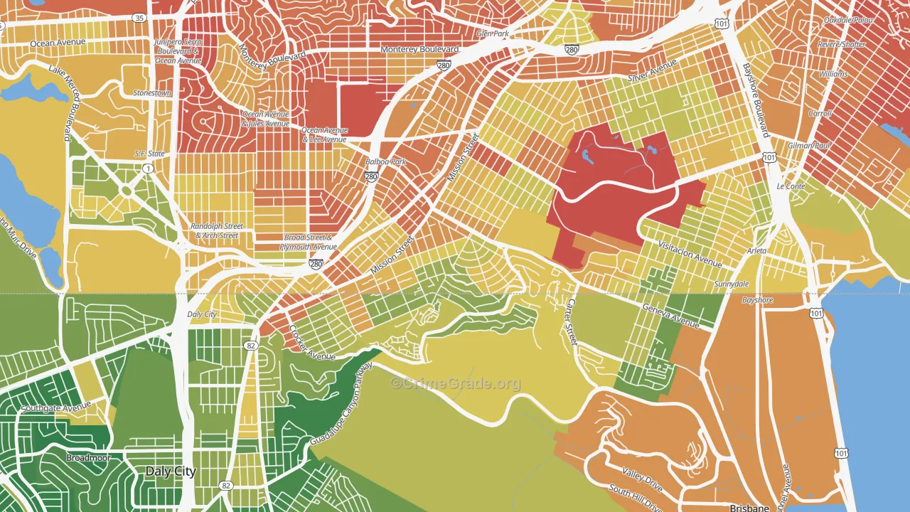 Crocker Amazon, San Francisco, CA Map of Drug-Related Crime Rates