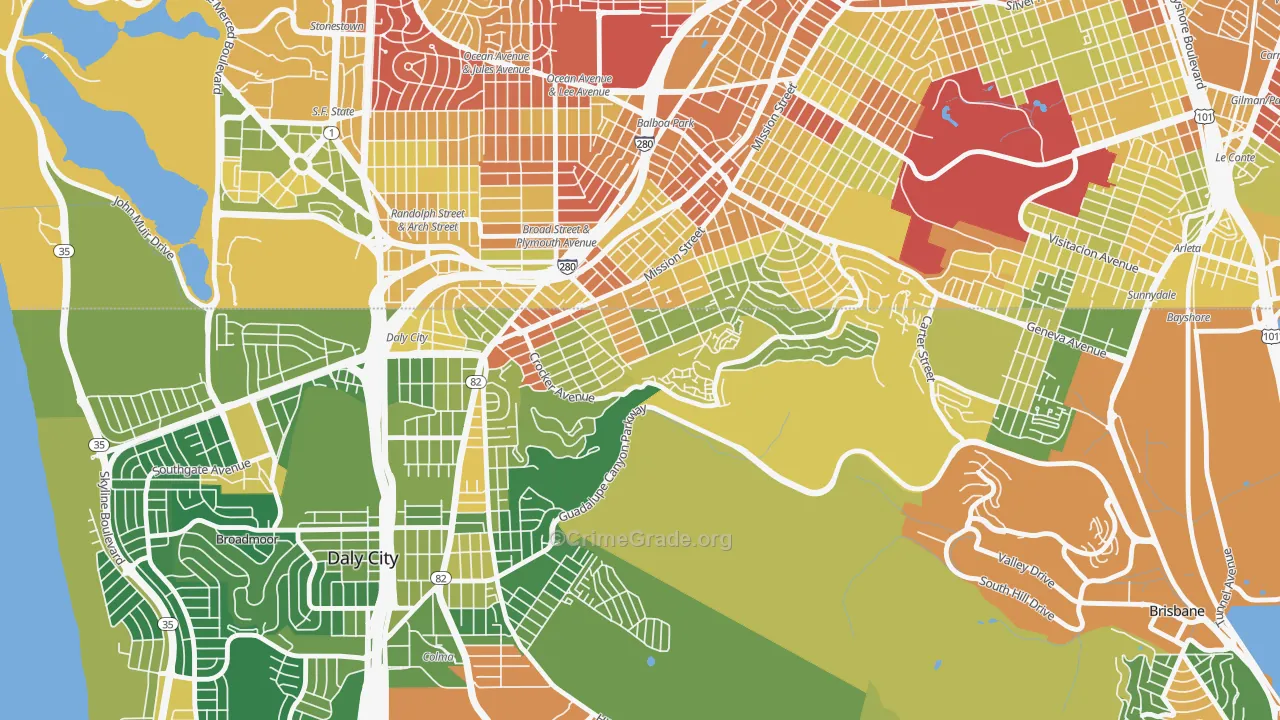 Crocker, Daly City, CA Map of Drug-Related Crime Rates