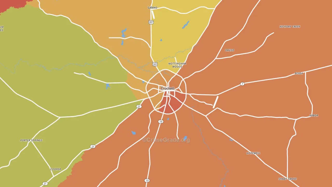 Crockett, TX Map of Drug-Related Crime Rates