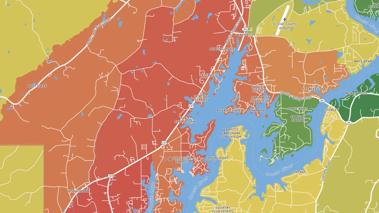 Cropwell, AL Map of Drug-Related Crime Rates