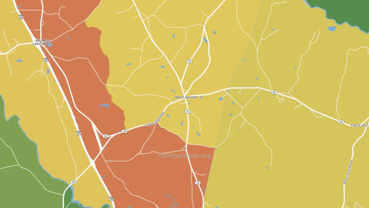 Cross Anchor, SC Map of Drug-Related Crime Rates