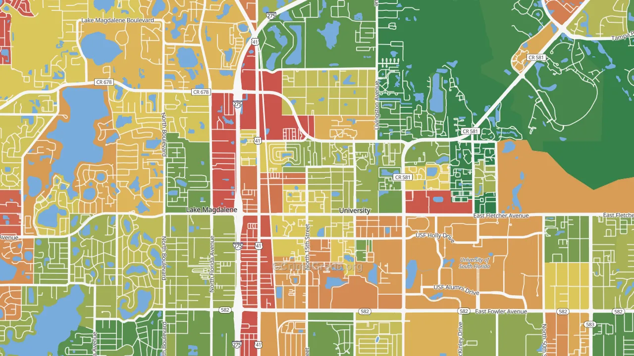 Cross Fletcher, University, FL Map of Drug-Related Crime Rates
