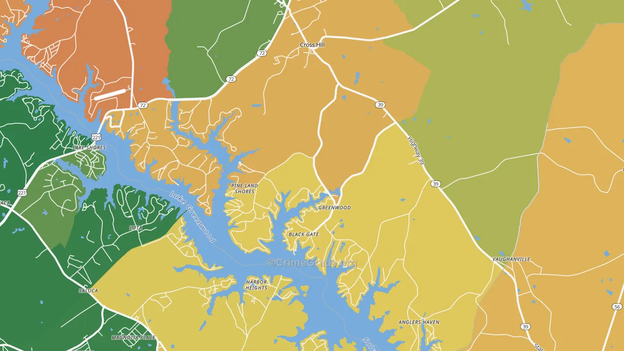 Cross Hill, SC Map of Drug-Related Crime Rates