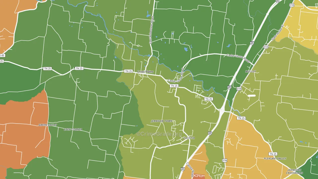 Cross Plains, TN Map of Drug-Related Crime Rates
