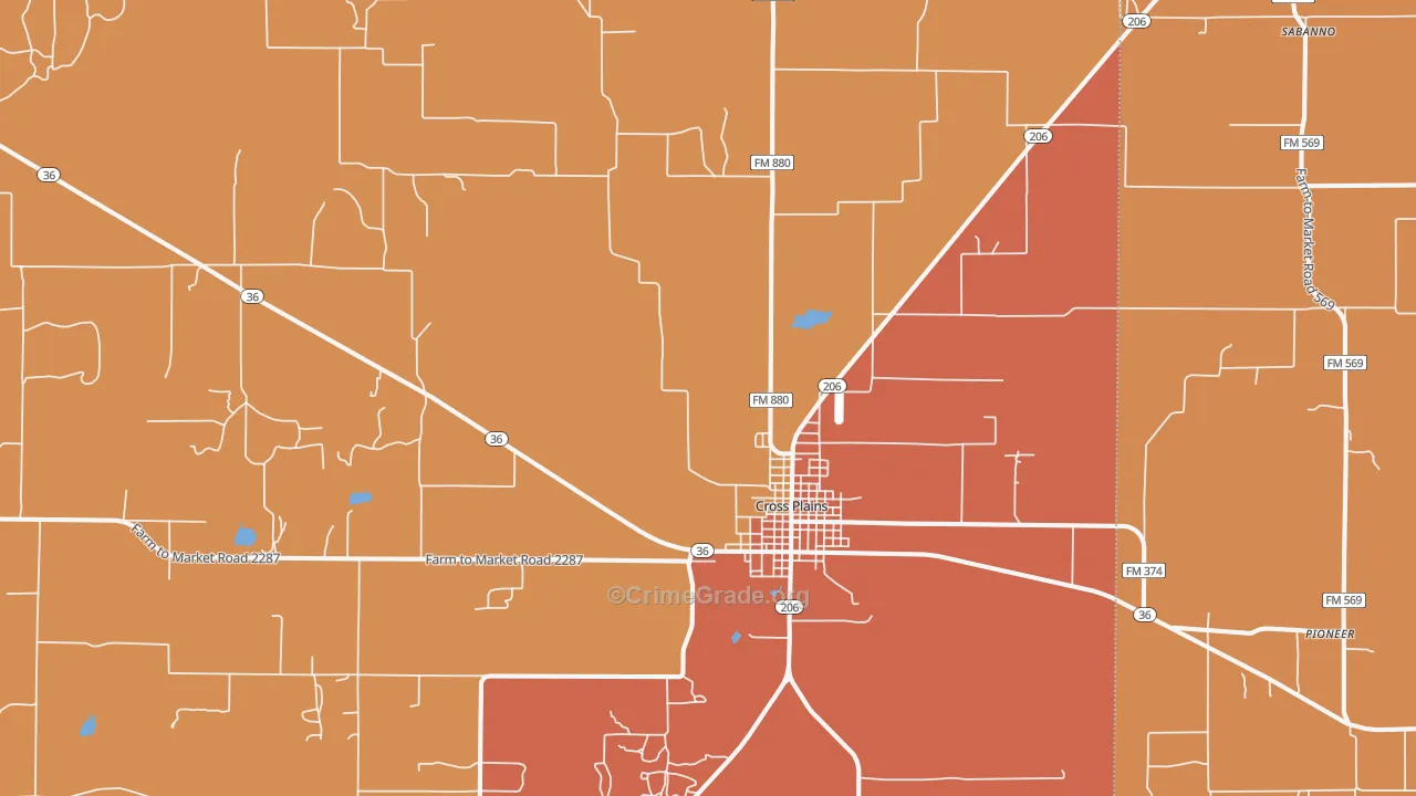 Cross Plains, TX Map of Drug-Related Crime Rates