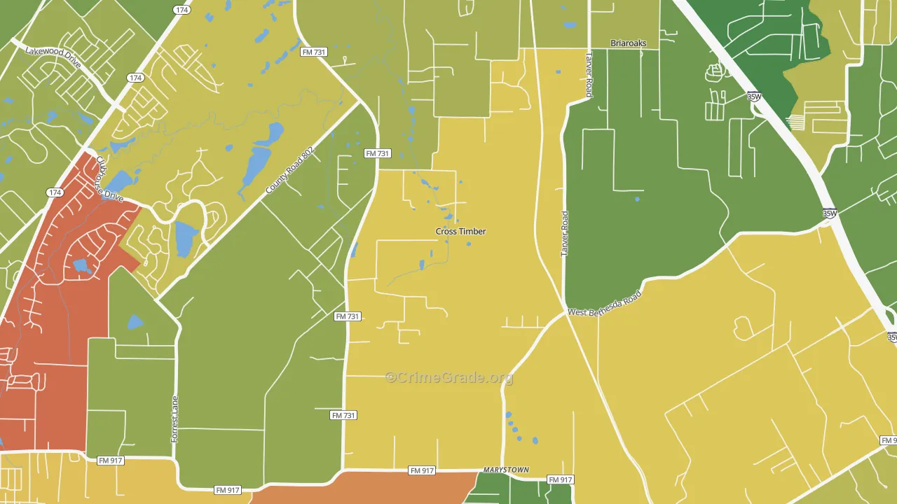 Cross Timber, TX Map of Drug-Related Crime Rates
