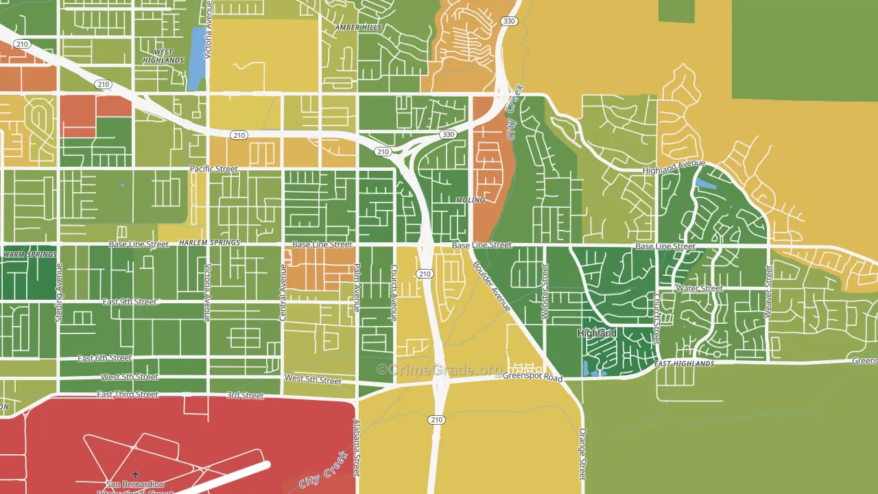 Crossroads, Highland, CA Map of Drug-Related Crime Rates