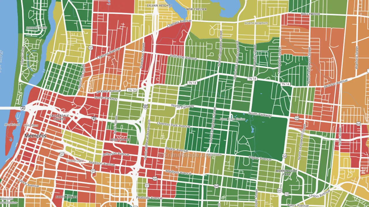 Crosstown, Memphis, TN Map of Drug-Related Crime Rates
