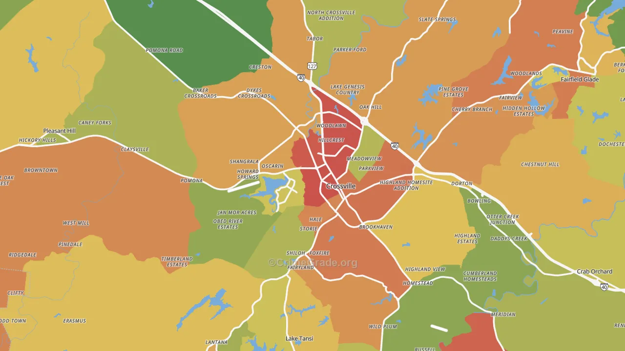 Crossville, TN Map of Drug-Related Crime Rates