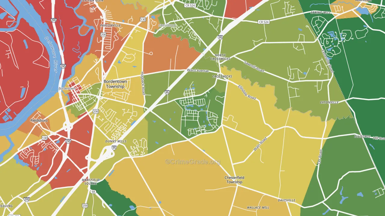 Crosswicks, NJ Map of Drug-Related Crime Rates