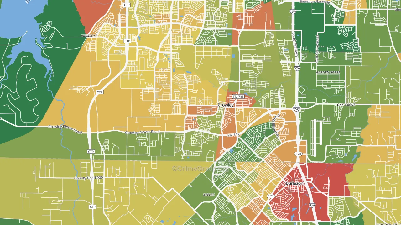 Crowley, TX Map of Drug-Related Crime Rates