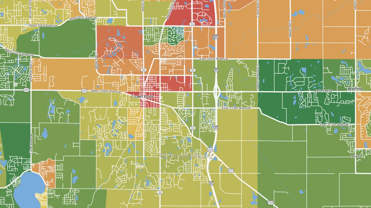 Crown Point, IN Map of Drug-Related Crime Rates