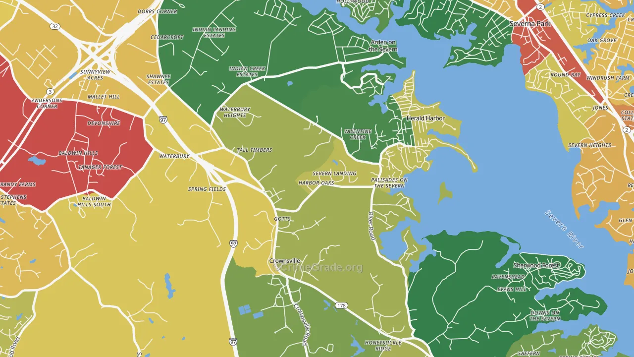 Crownsville, MD Map of Drug-Related Crime Rates