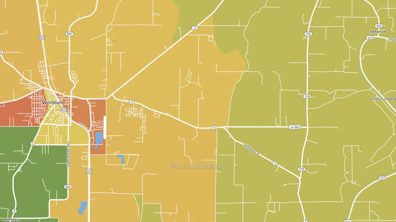 Crowville, LA Map of Drug-Related Crime Rates