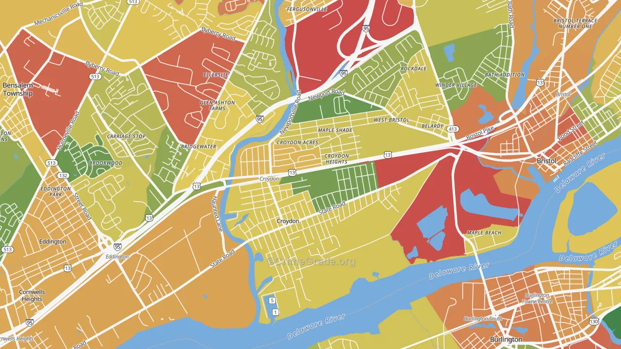 Croydon, PA Map of Drug-Related Crime Rates