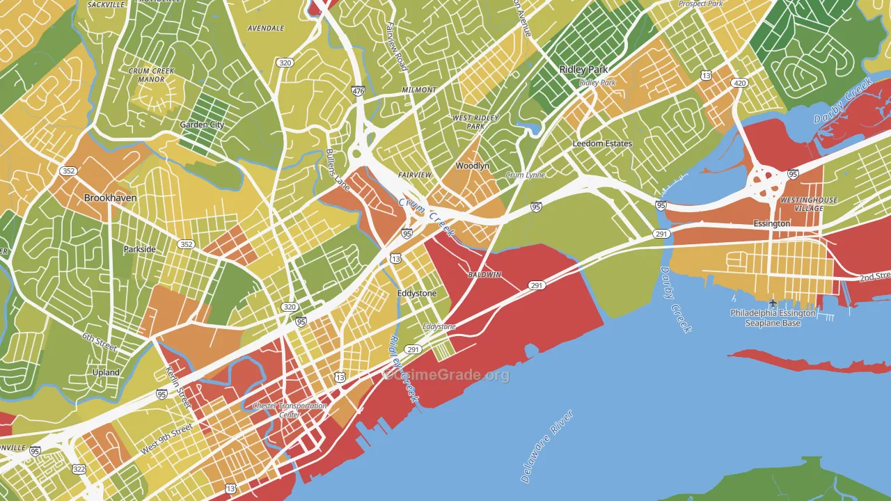 Crum Lynne, PA Map of Drug-Related Crime Rates