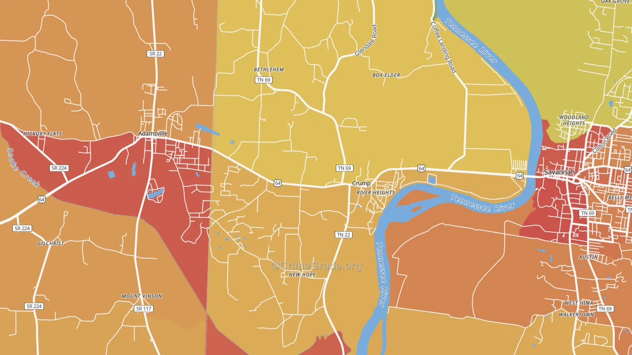 Crump, TN Map of Drug-Related Crime Rates