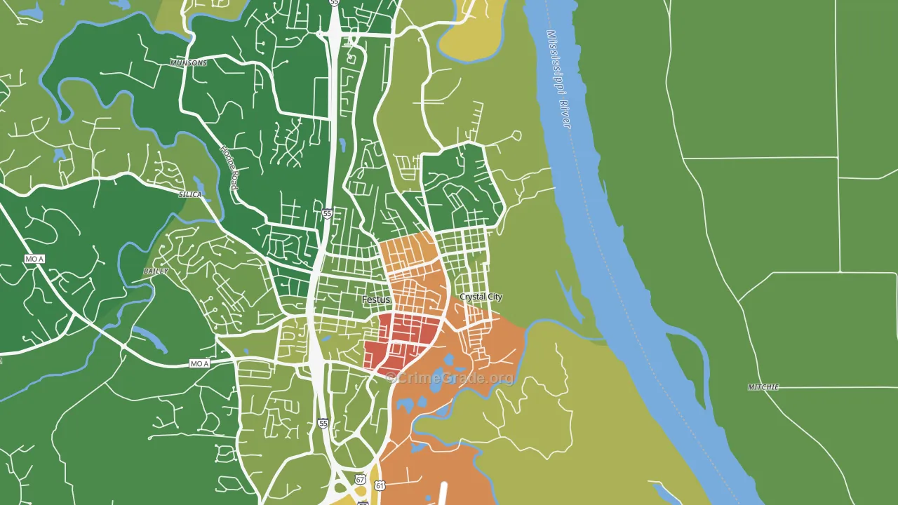 Crystal City, MO Map of Drug-Related Crime Rates