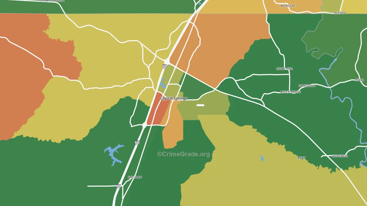 Crystal Springs, MS Map of Drug-Related Crime Rates