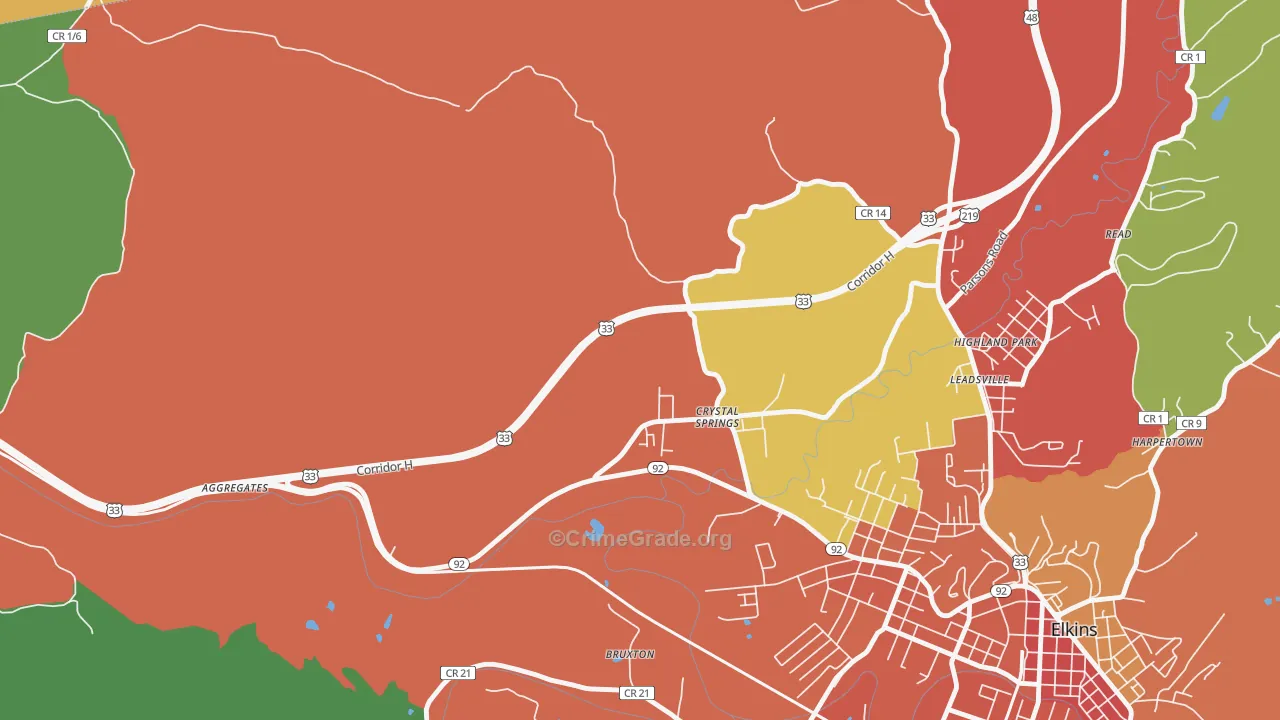 Crystal Springs, WV Map of Drug-Related Crime Rates