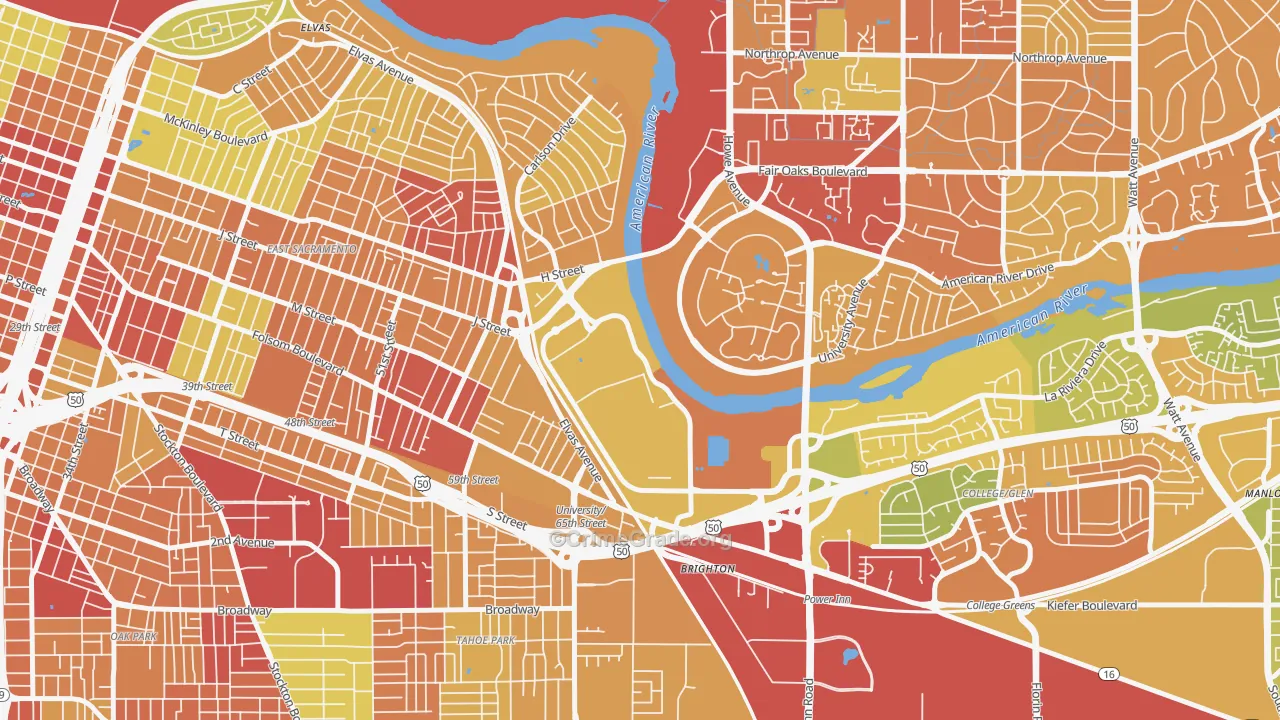 Csus, Sacramento, CA Map of Drug-Related Crime Rates
