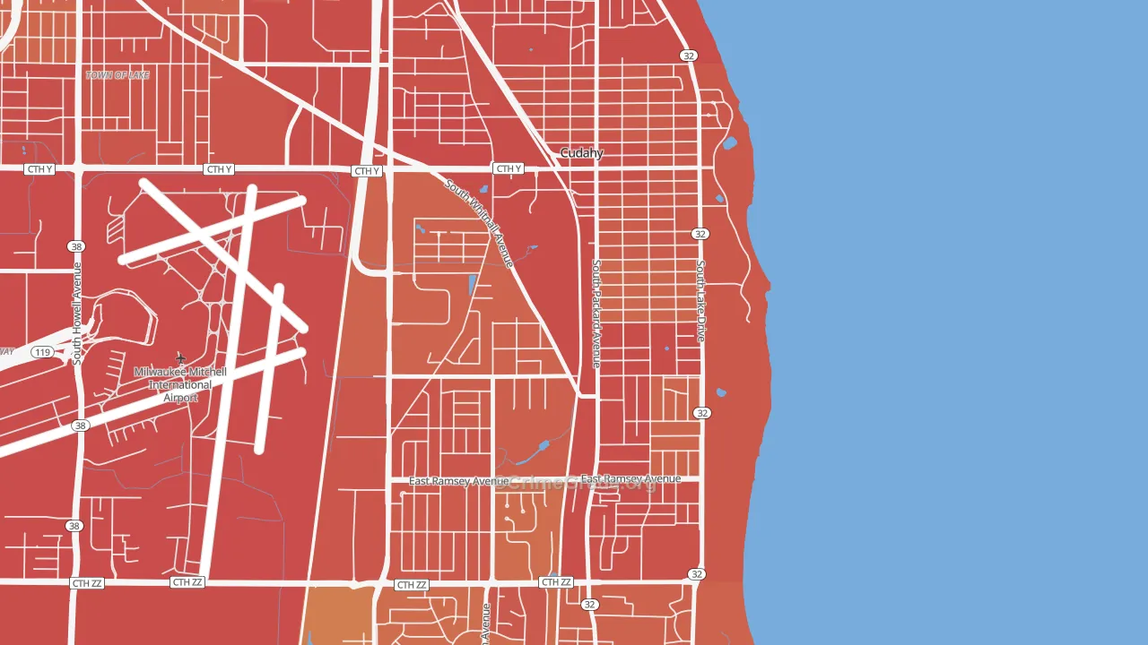 Cudahy, WI Map of Drug-Related Crime Rates