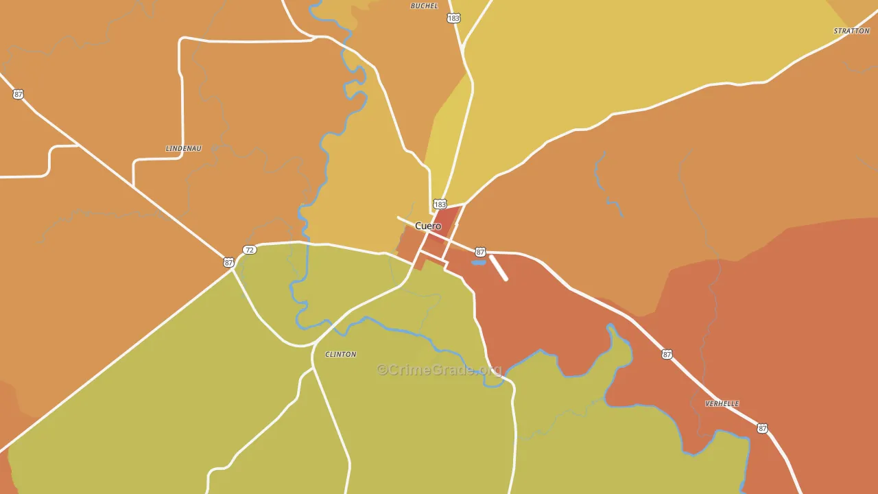 Cuero, TX Map of Drug-Related Crime Rates