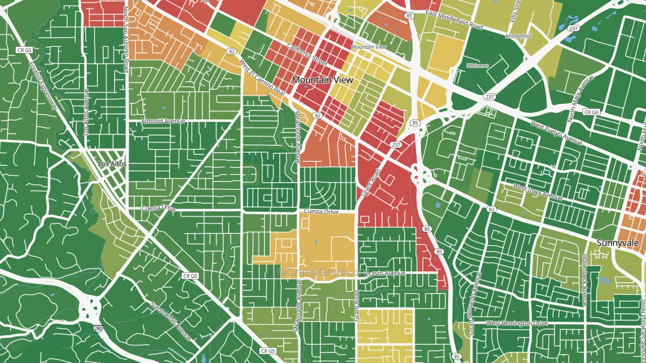 Cuesta Park, Mountain View, CA Map of Drug-Related Crime Rates