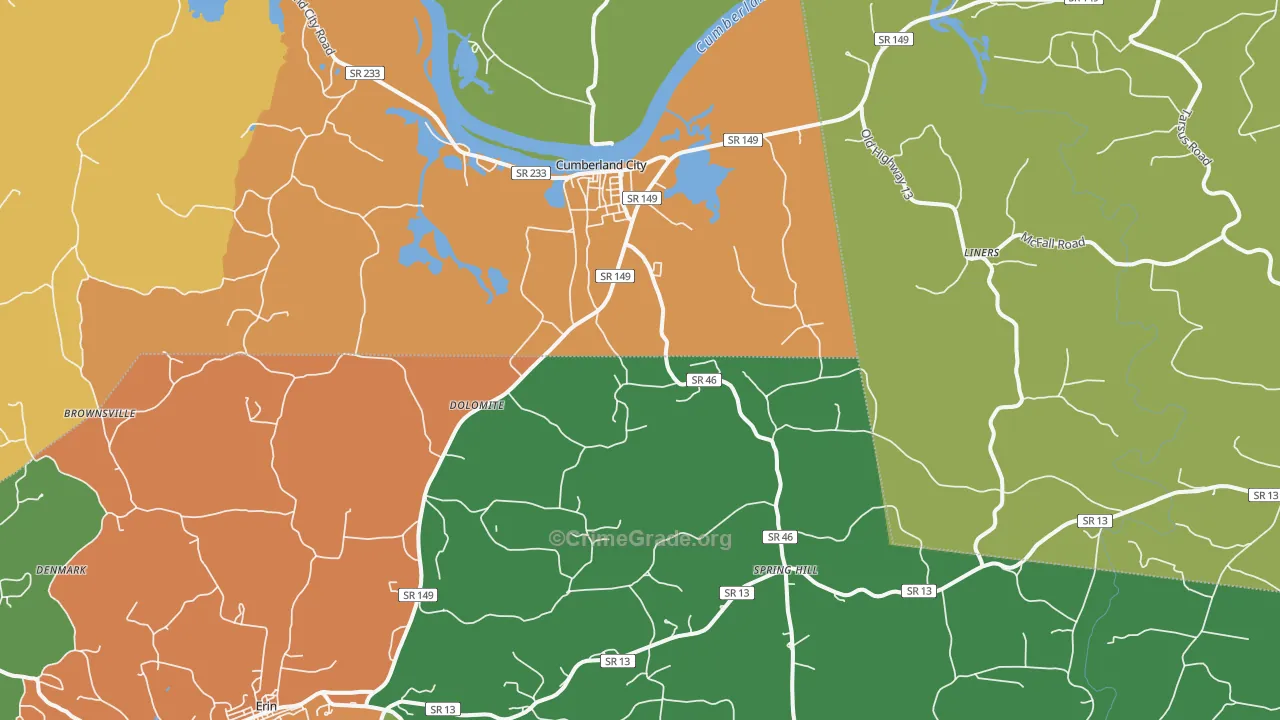 Cumberland City, TN Map of Drug-Related Crime Rates