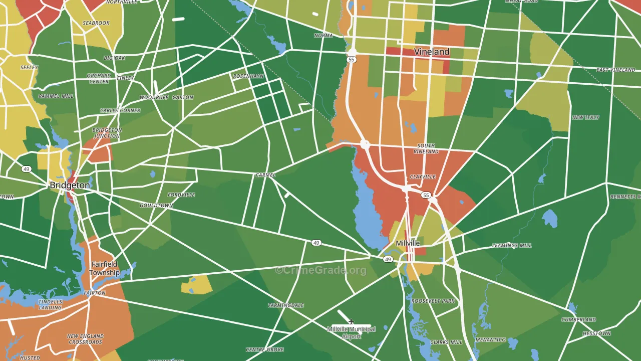 Cumberland County, NJ Map of Drug-Related Crime Rates