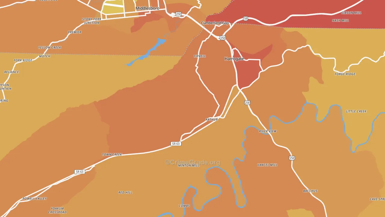 Cumberland Gap, TN Map of Drug-Related Crime Rates