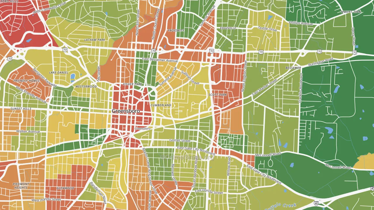 Cumberland, Greensboro, NC Map of Drug-Related Crime Rates