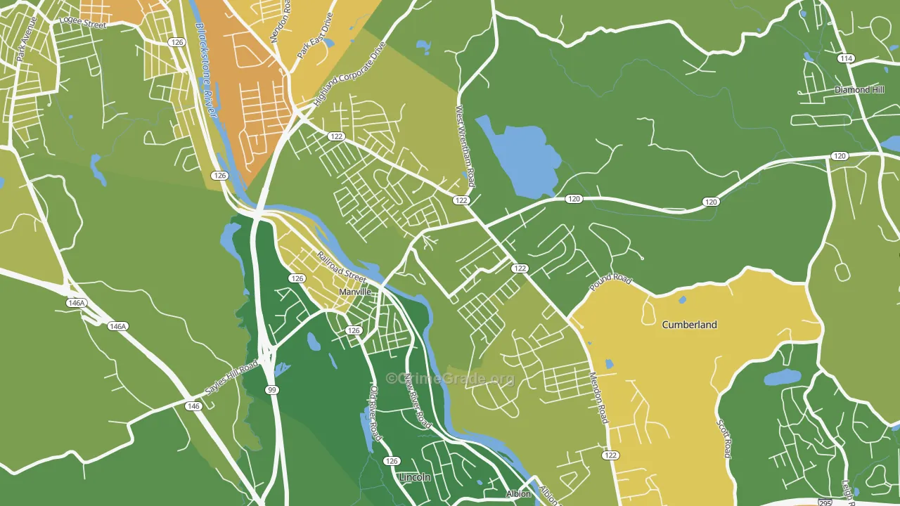 Cumberland Hill, RI Map of Drug-Related Crime Rates