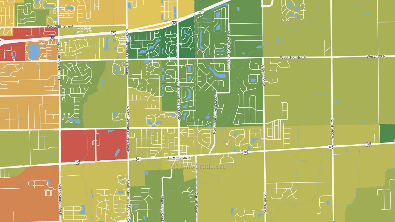 Cumberland, IN Map of Drug-Related Crime Rates