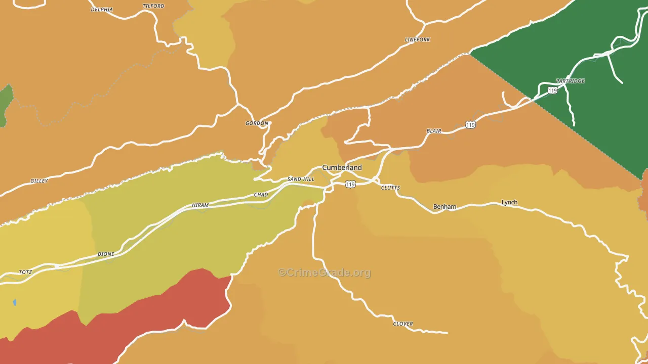 Cumberland, KY Map of Drug-Related Crime Rates