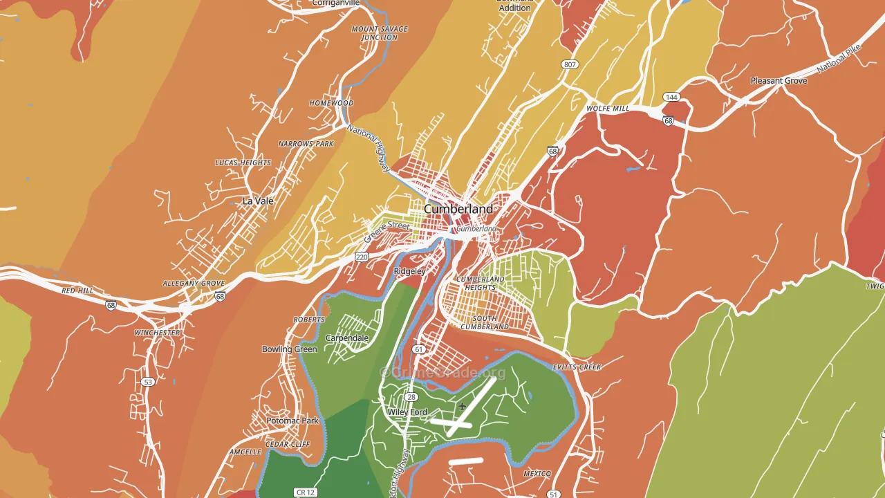 Cumberland, MD Map of Drug-Related Crime Rates