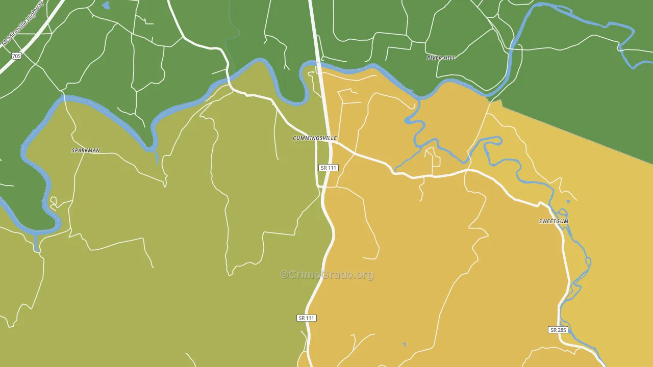 Cummingsville, TN Map of Drug-Related Crime Rates