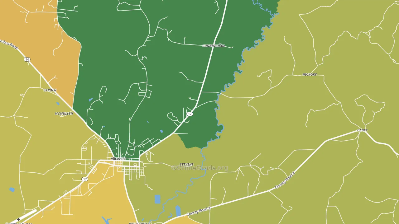 Cunningham, AL Map of Drug-Related Crime Rates