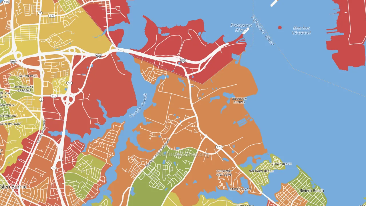 Curtis Bay, MD Map of Drug-Related Crime Rates