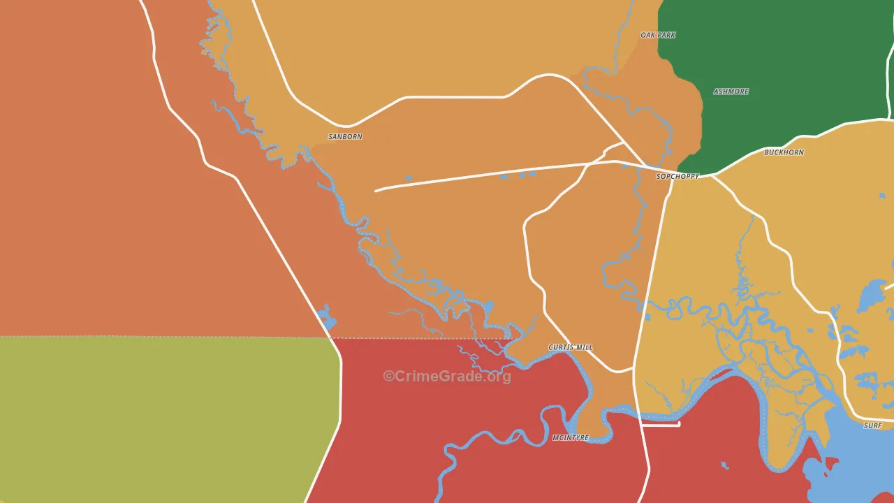 Curtis Mill, FL Map of Drug-Related Crime Rates