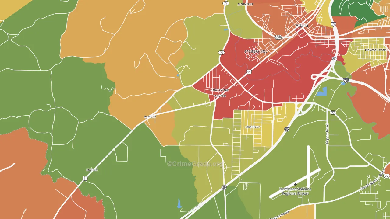 Curtiston, AL Map of Drug-Related Crime Rates