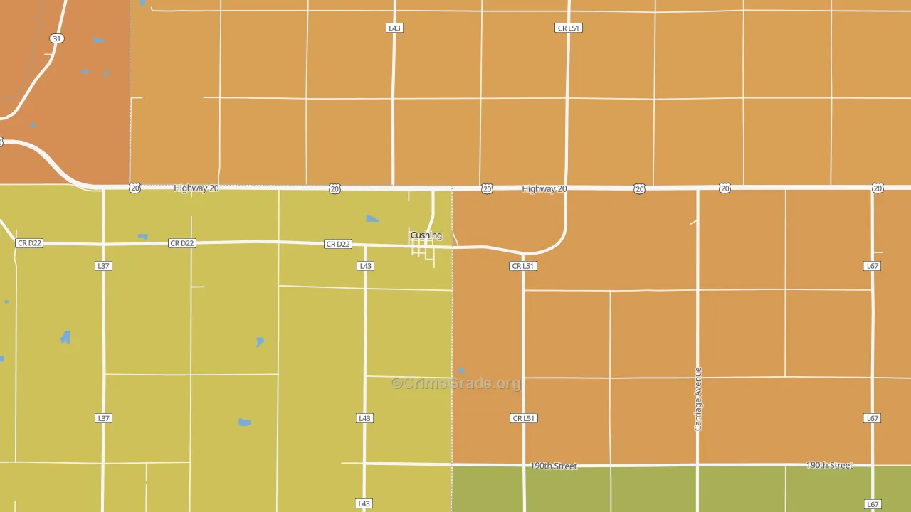 Cushing, IA Map of Drug-Related Crime Rates