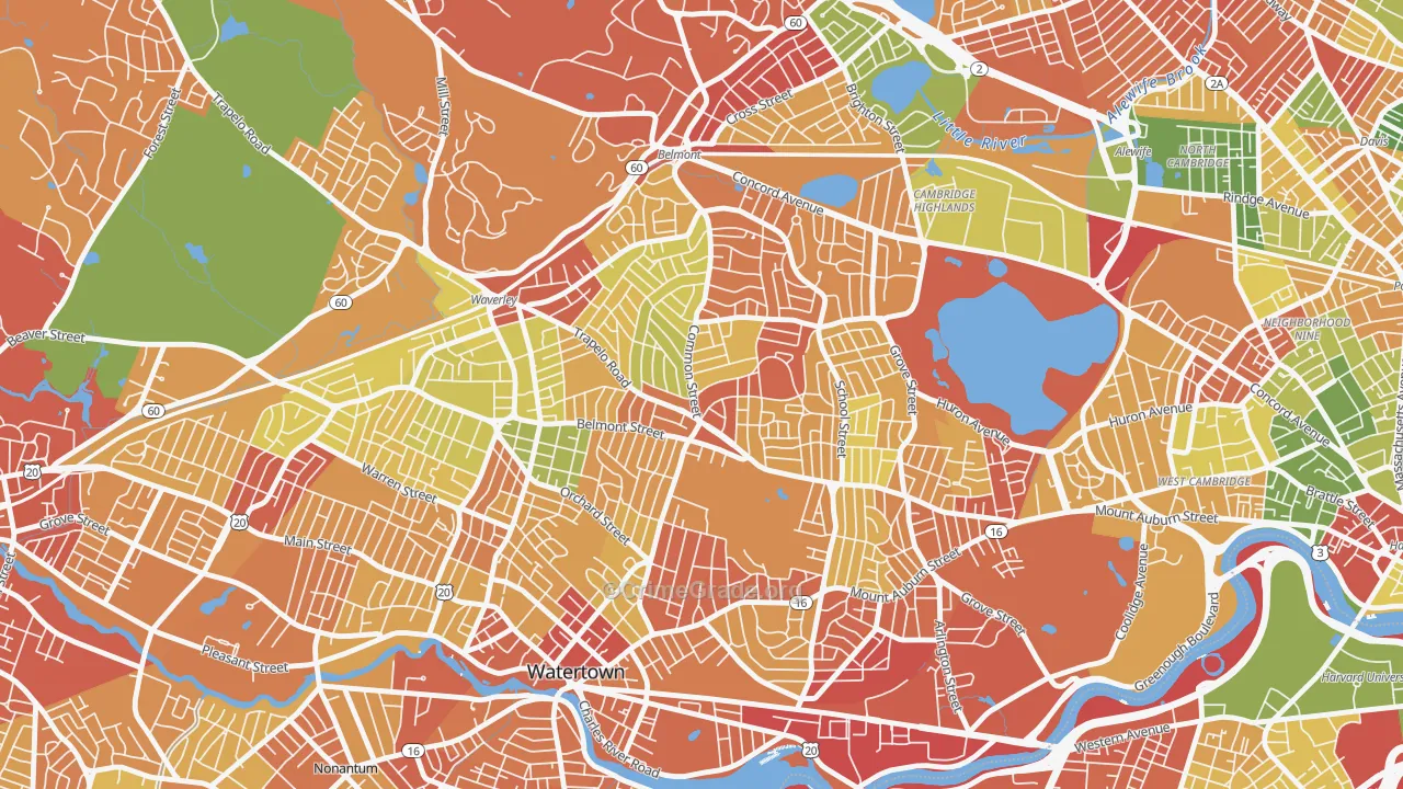 Cushing Square, Belmont, MA Map of Drug-Related Crime Rates
