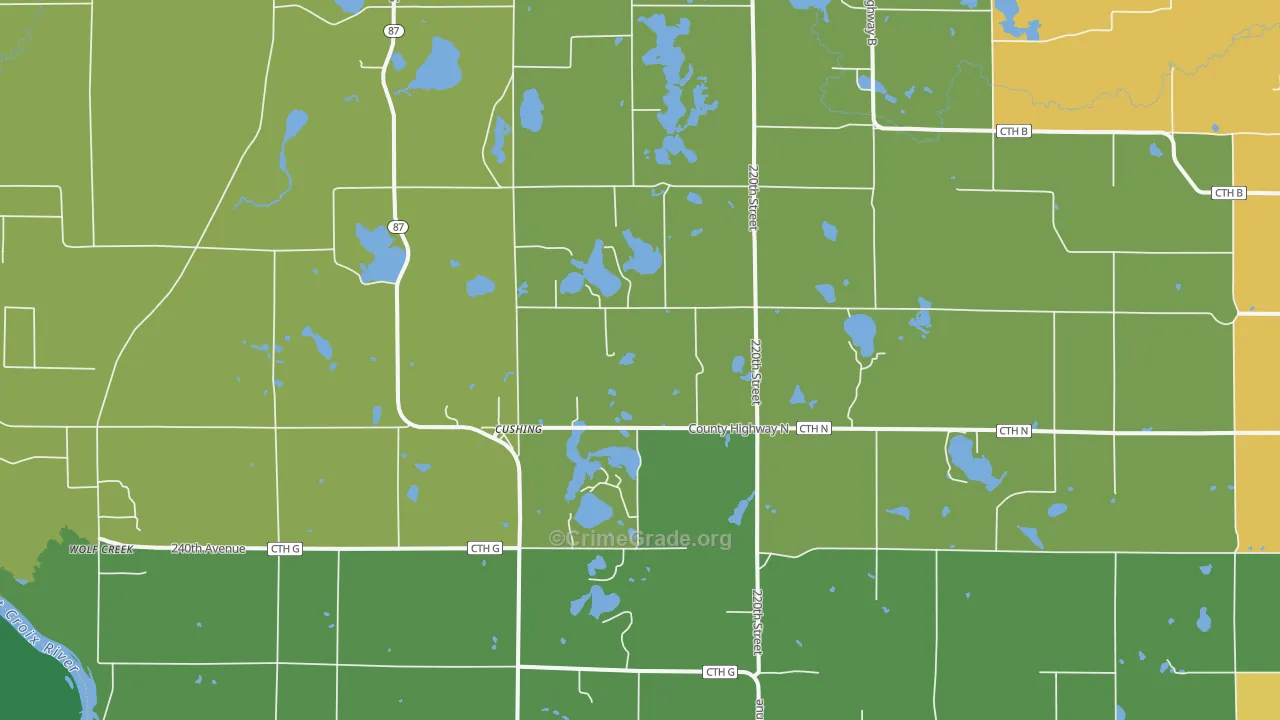 Cushing, WI Map of Drug-Related Crime Rates
