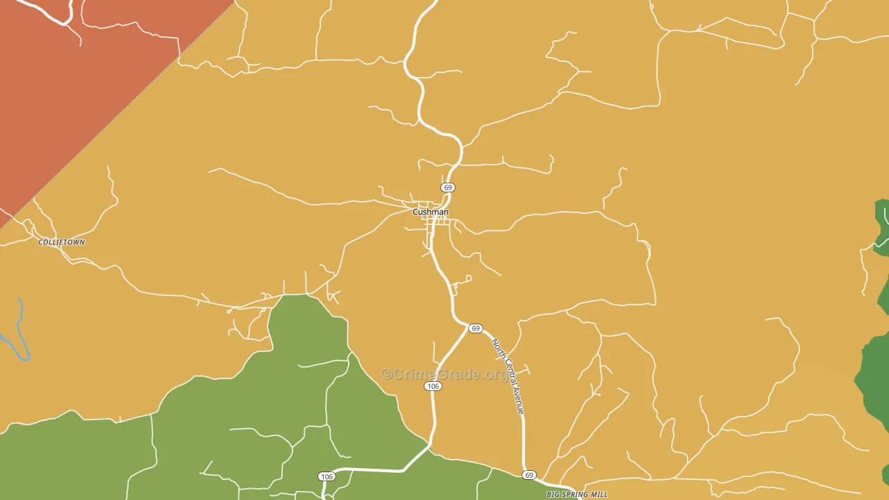 Cushman, AR Map of Drug-Related Crime Rates