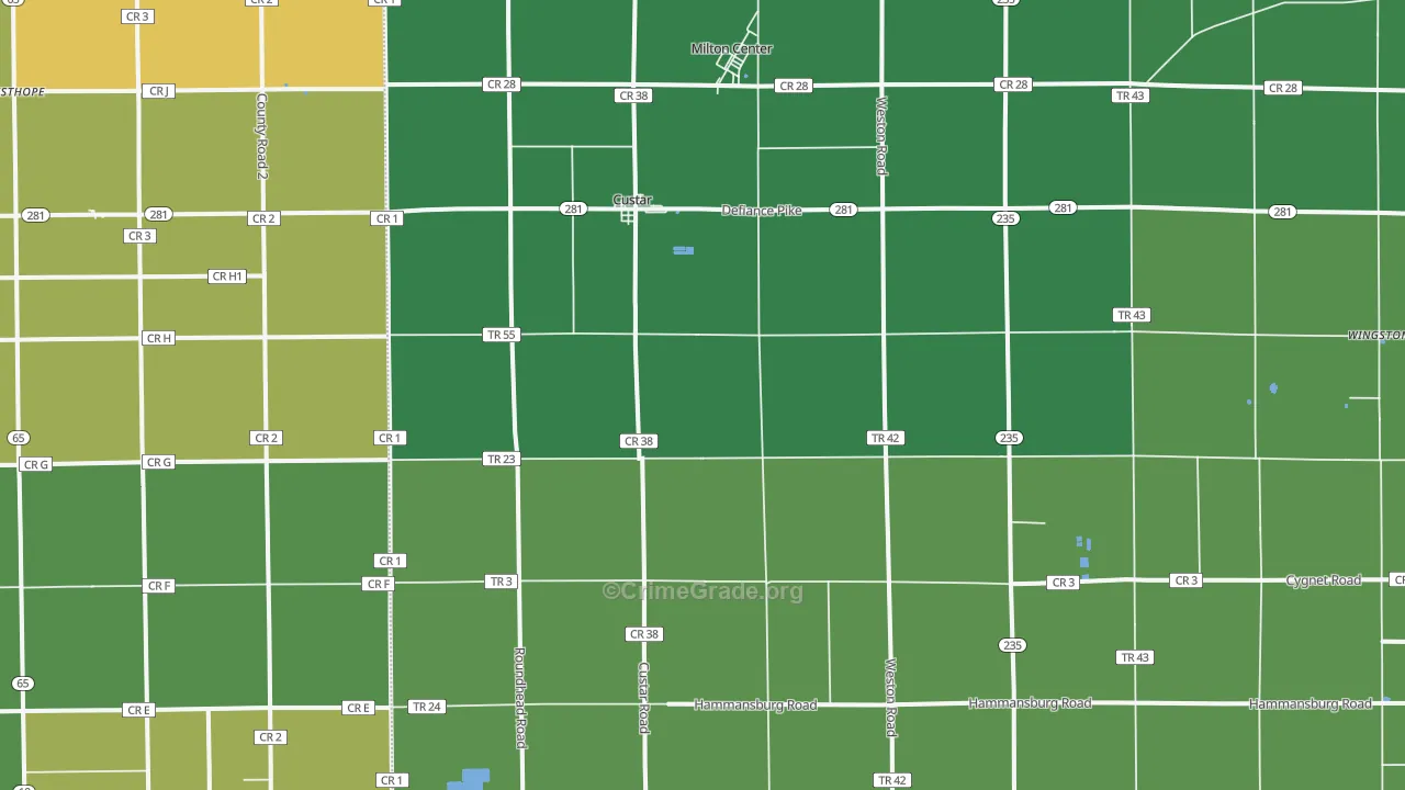 Custar, OH Map of Drug-Related Crime Rates