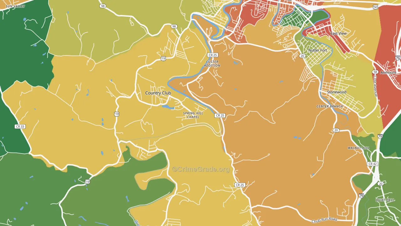 Custer Addition, WV Map of Drug-Related Crime Rates