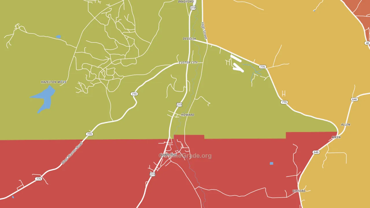 Custer City, PA Map of Drug-Related Crime Rates