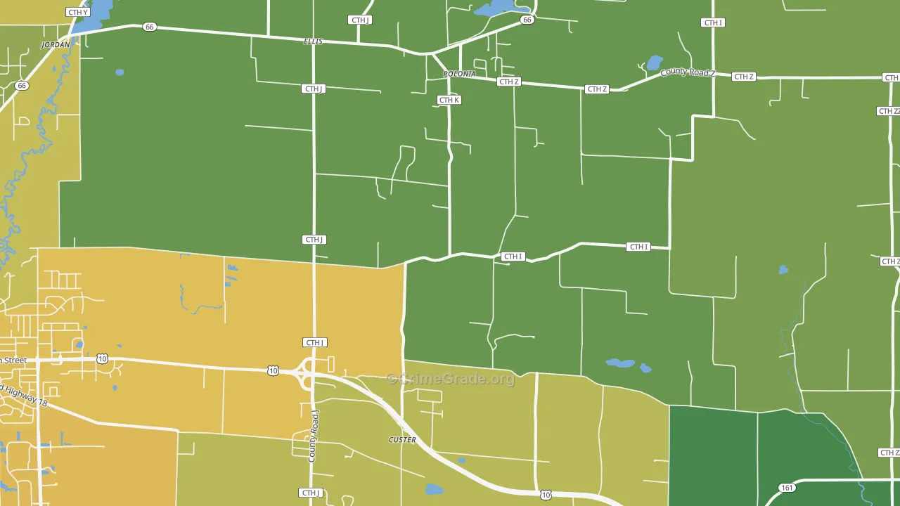 Custer, WI Map of Drug-Related Crime Rates